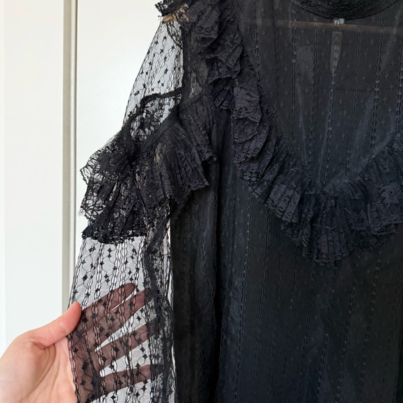 Elegant Black Lace Ruffle Top - Picture 2 of 7